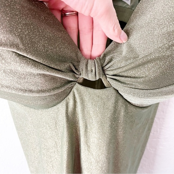 Lane Bryant Swim Top Women's 40DDD Plunge Front Knot Tankini Green Shimmer - Picture 5 of 9